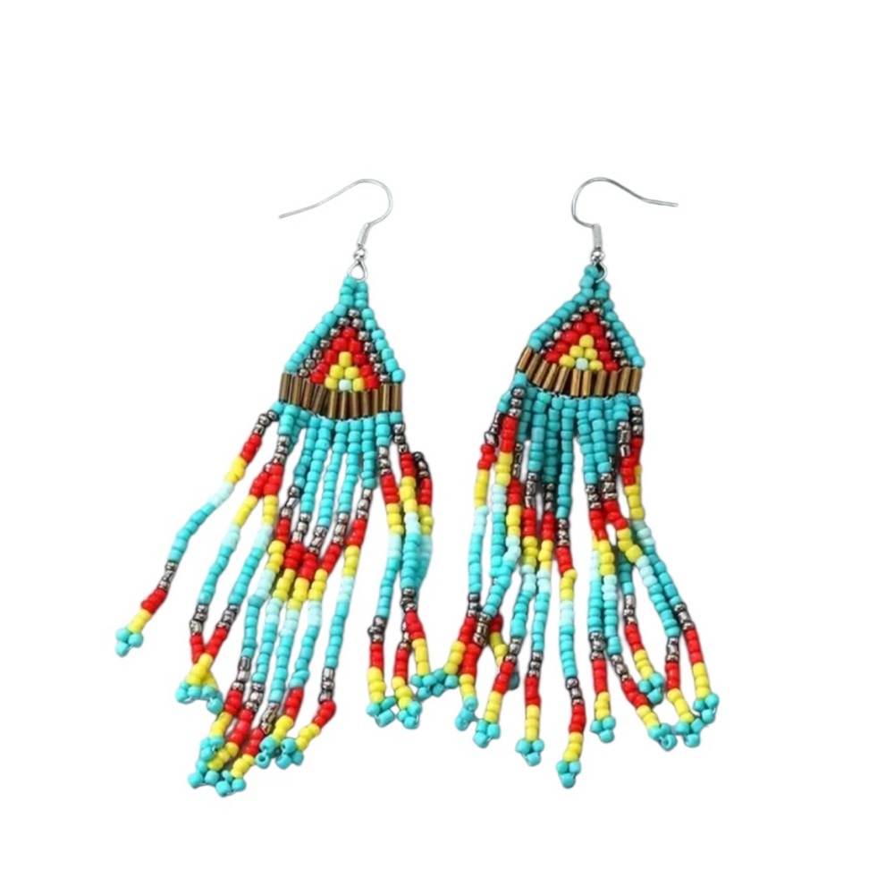 Colorful Turquoise Glass Beaded Dangle Earrings